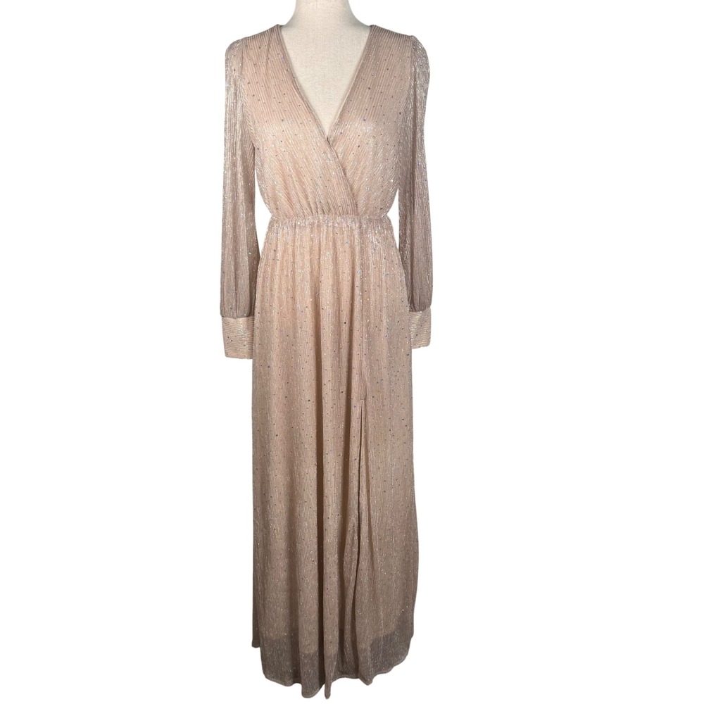 Baltic Born Maxi Gown Womens Size M Champagne Gold Shimmer Glitter Formal Dress